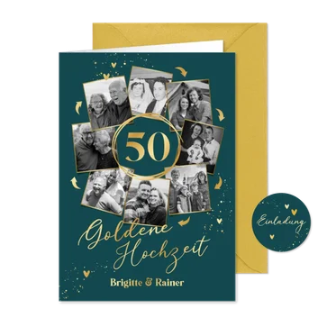 Einladungskarte Goldene Hochzeit Fotos in Kreisform
